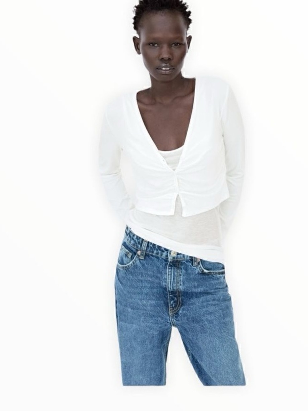 White V-Neck Layered Front Tie Women’s Top